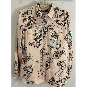 Lauren Ralph Lauren 100% Cotton Sateen Pink Floral Button Up Safari Pocket L Pet